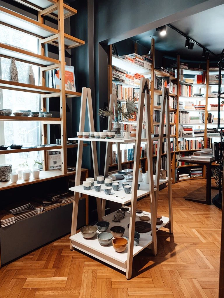 The ceramics library, with reference shelves and a single locked display case.